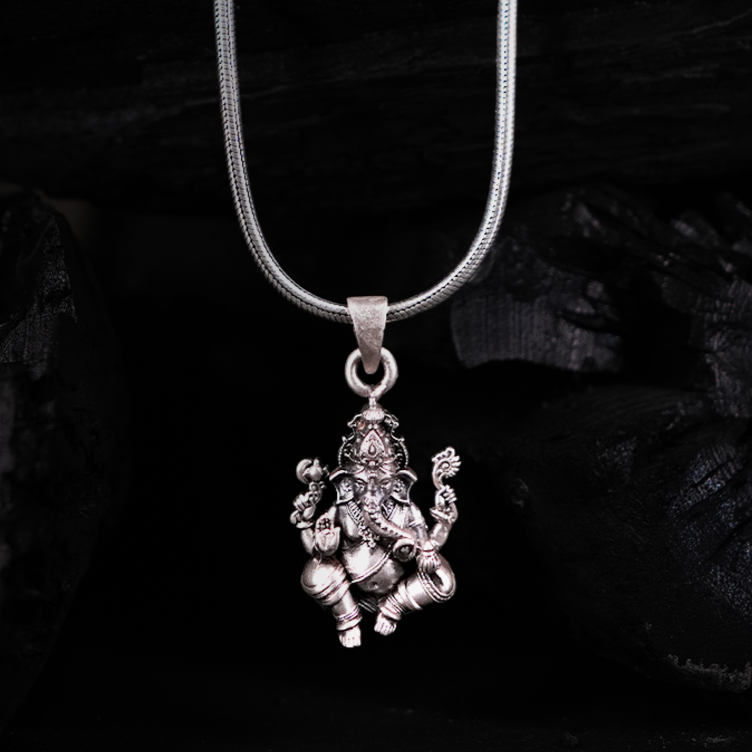 Oxidised Ganpati Blessings 3D Pendant With Link Chain