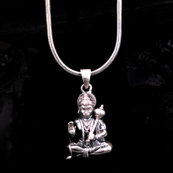 Oxidised Lord Hanuman 3D Pendent With Link Chain