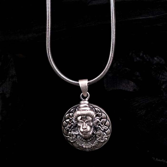 Oxidised Bajrang Bali Amulet 3D With Link Chain