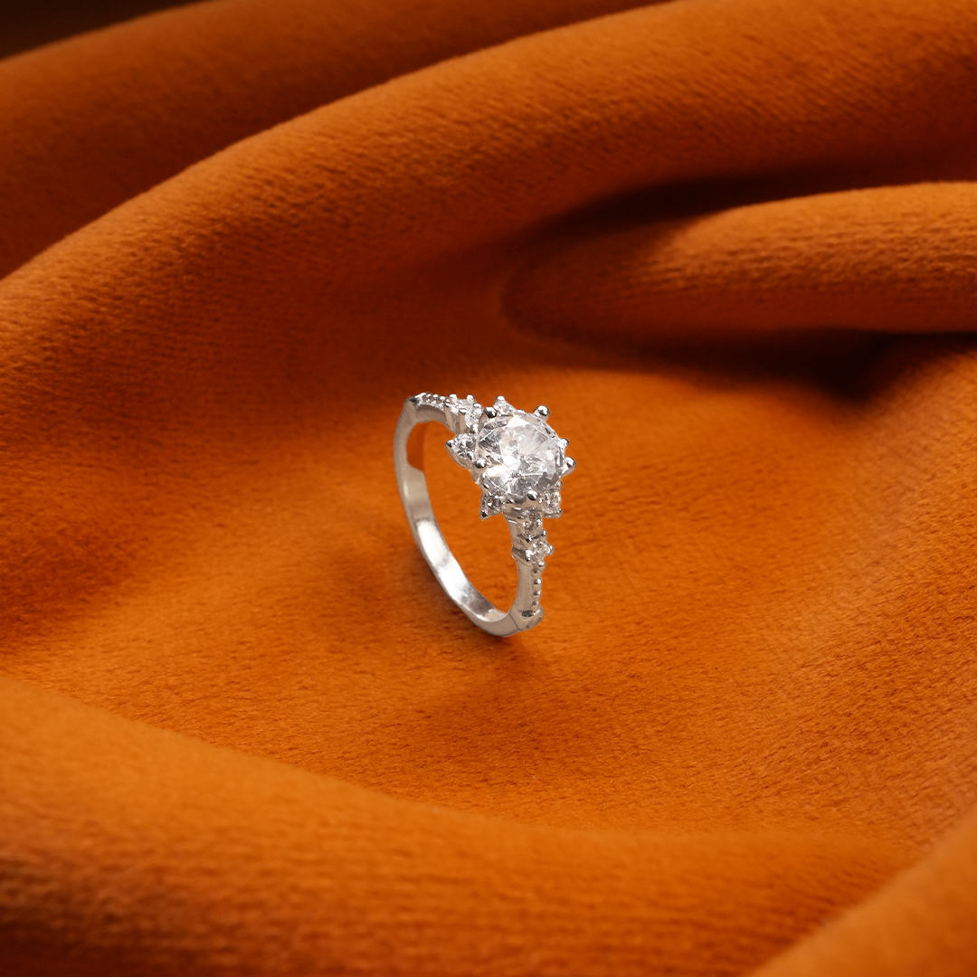Silver Starburst Solitaire Ring