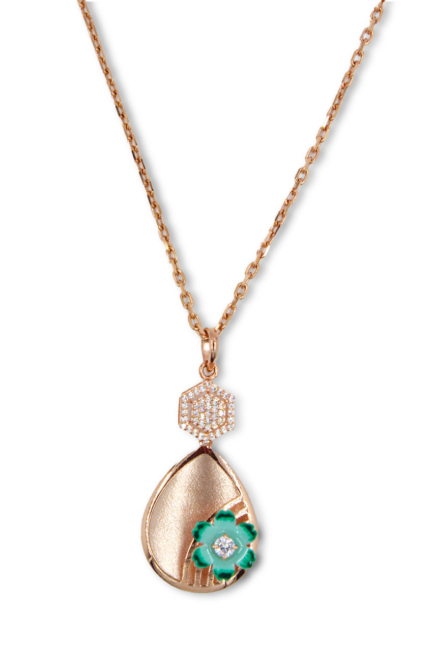 Rose Gold Teardrop Bloom Pendant With Link Chain