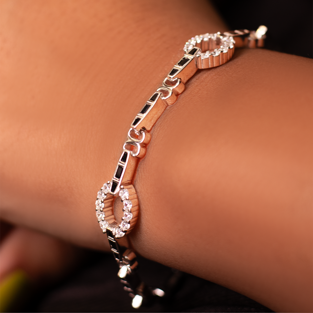 Silver Double Oval Zircon Bracelet