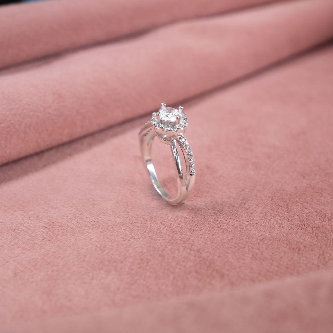 Silver Solitaire Twisted Ring