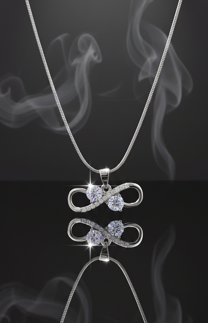 Silver Studded Infinity Pendant With Link Chain