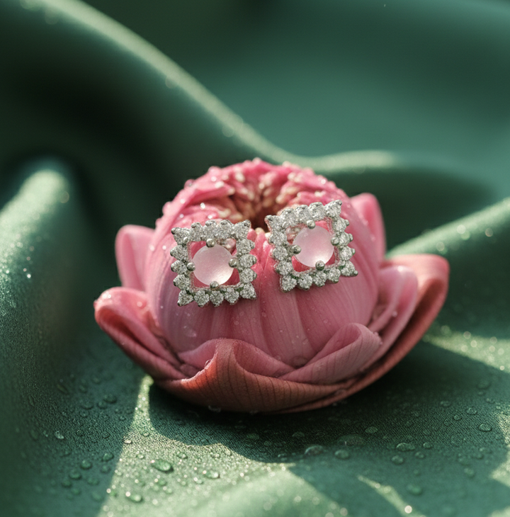 Silver Zirconia Square Earrings