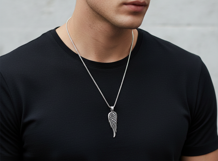 SILVER ANGEL WING PENDANT WITH LINK CHAIN