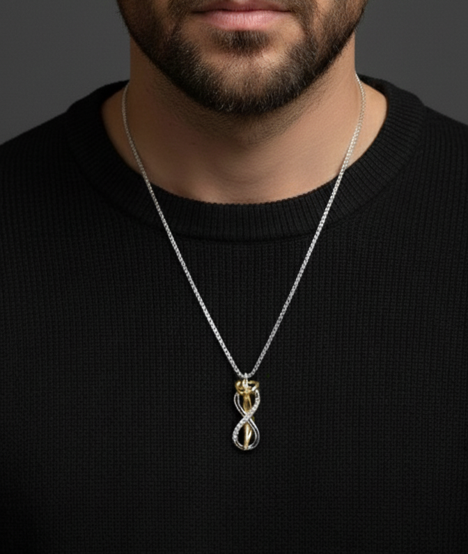 Silver Infinity Sign Pendant with Link Box Chain