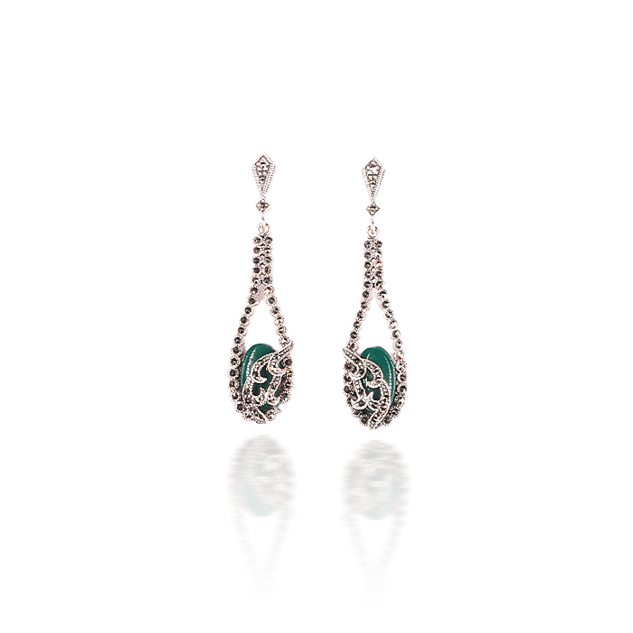 Antique Emerald Elegance Earrings With Green Stone