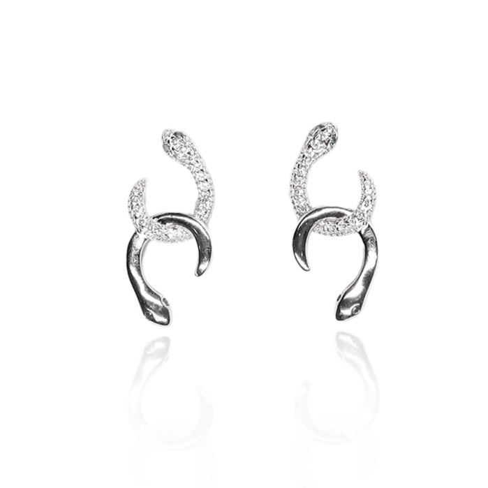 Silver Sparkling Snake Earrings