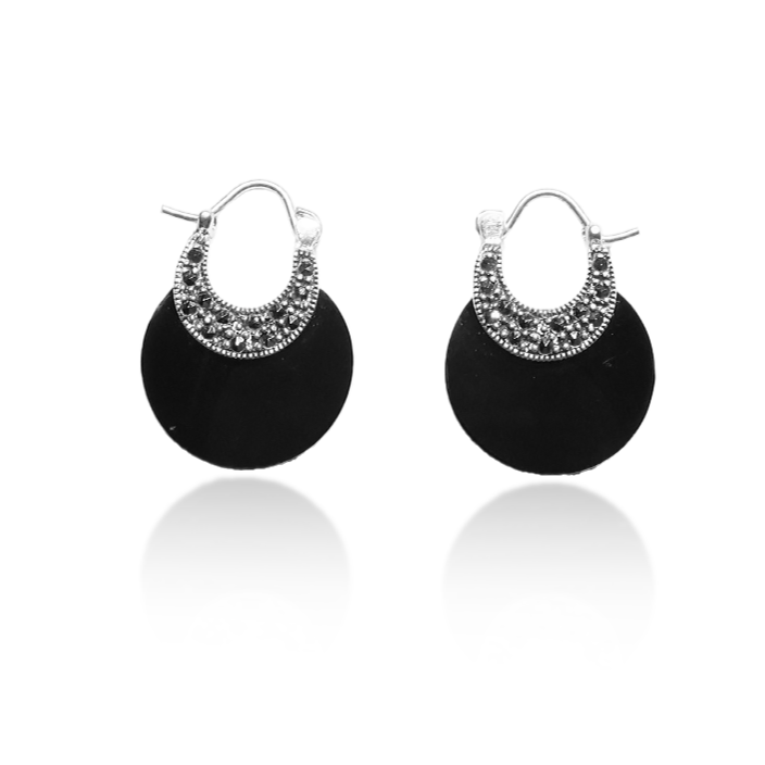 Silver Oxidized Earrings with Natural Black