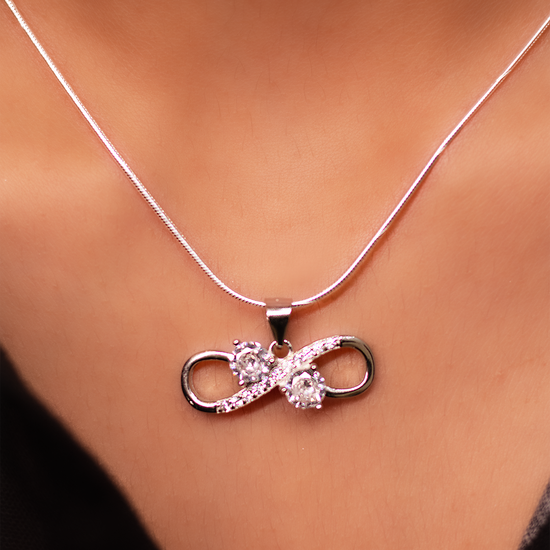 Silver Studded Infinity Pendant With Link Chain