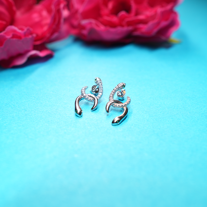 Silver Sparkling Snake Earrings