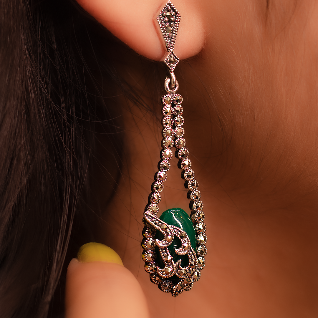 Antique Emerald Elegance Earrings With Green Stone
