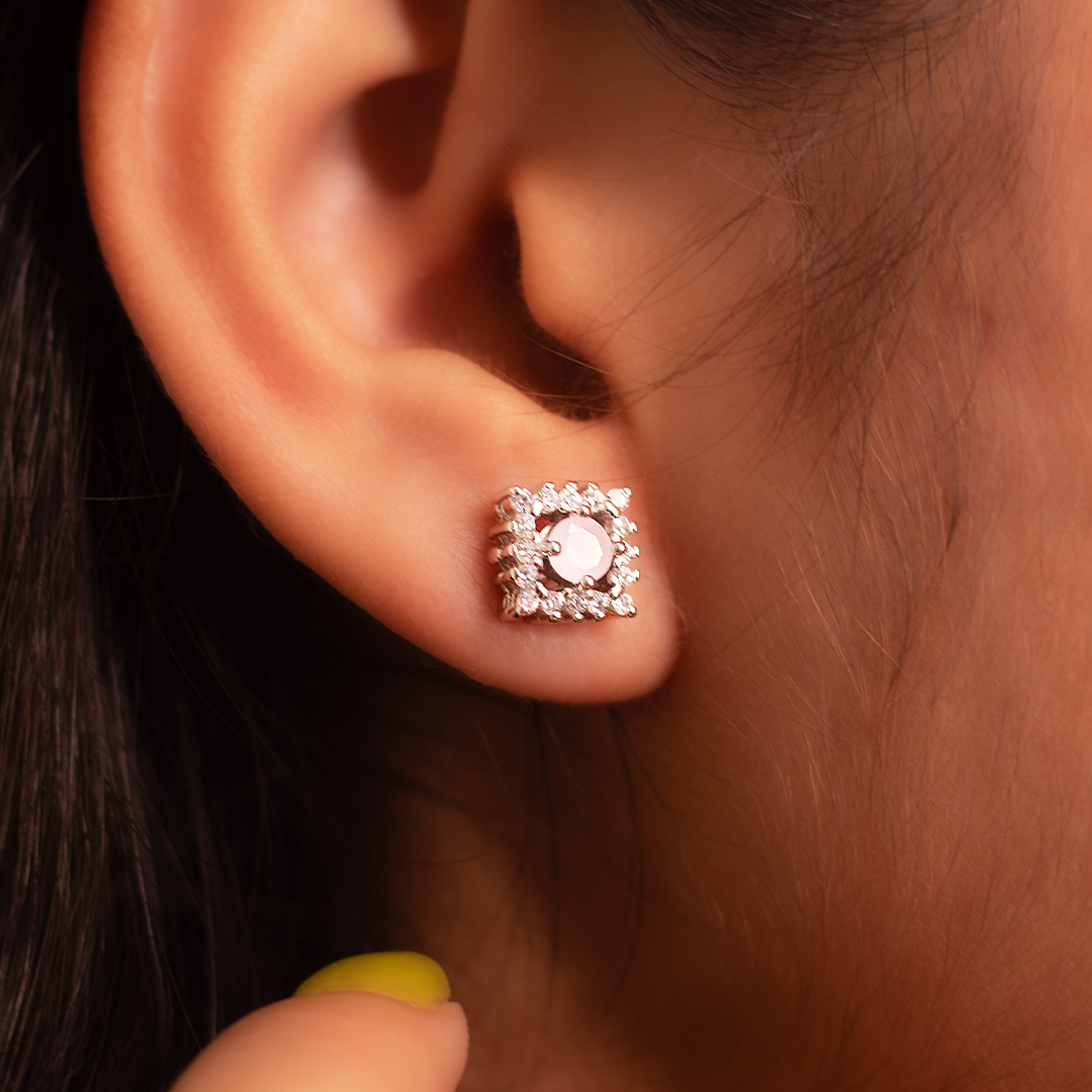 Silver Zirconia Square Earrings