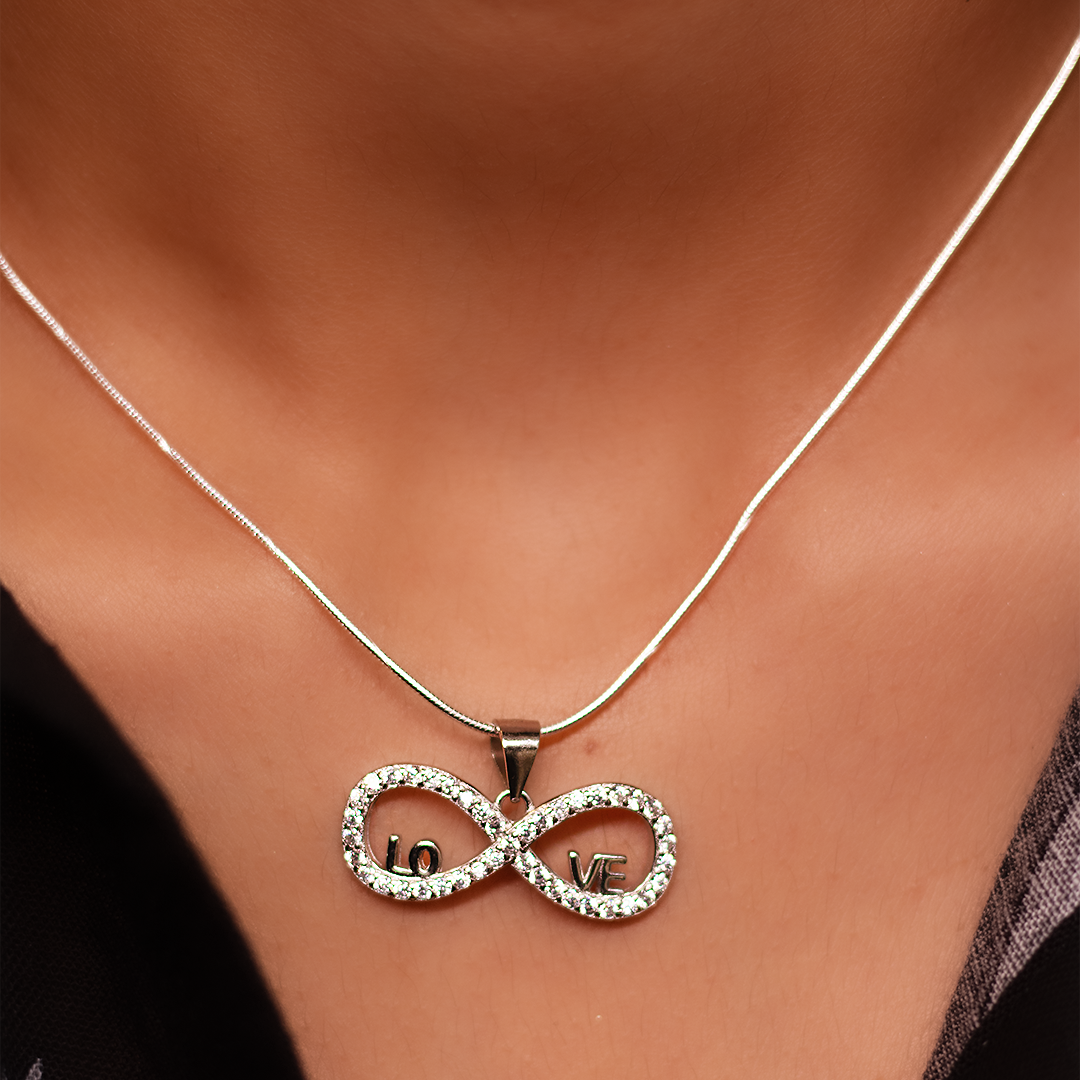 Silver Love Infinity Pendant With Link Chain