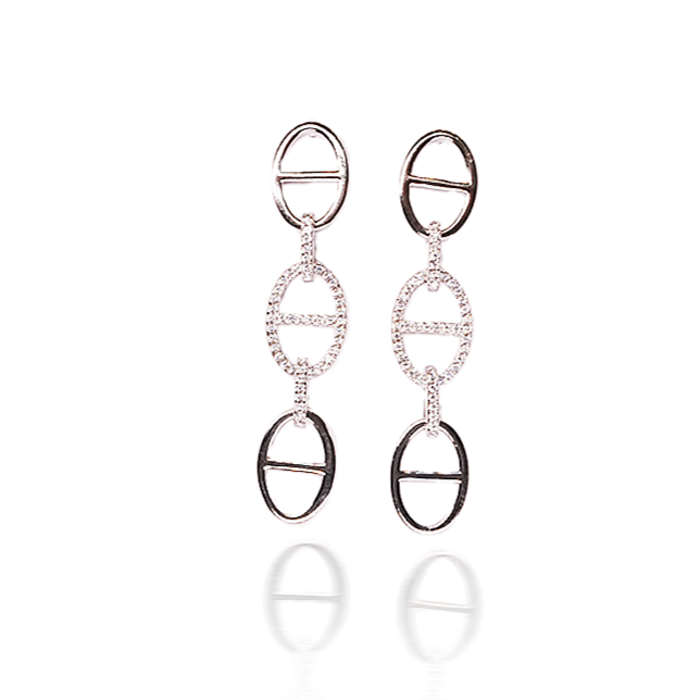 Silver Link Style Drop Earrings