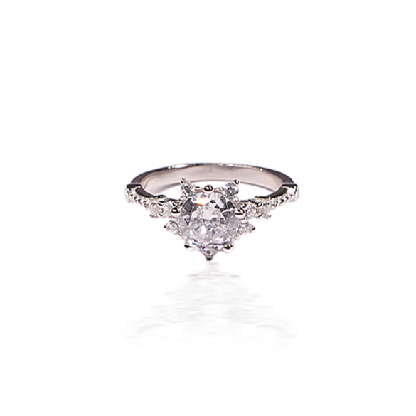 Silver Starburst Solitaire Ring