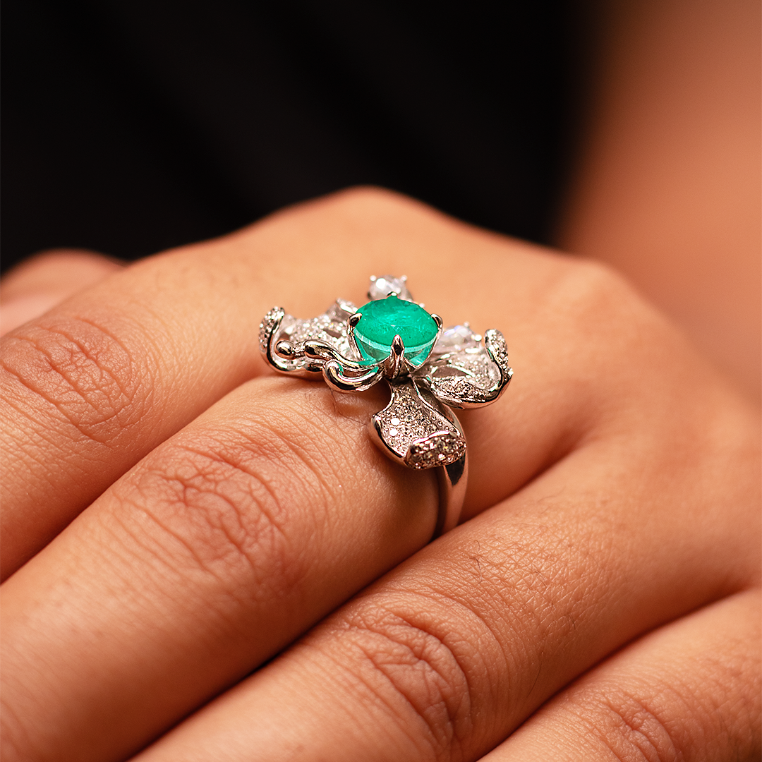Silver Zircon Emerald Ring