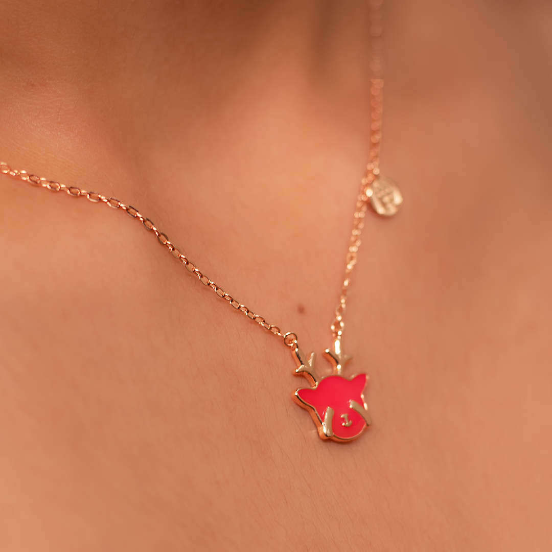 Rose Gold Crimson Reindeer Necklace