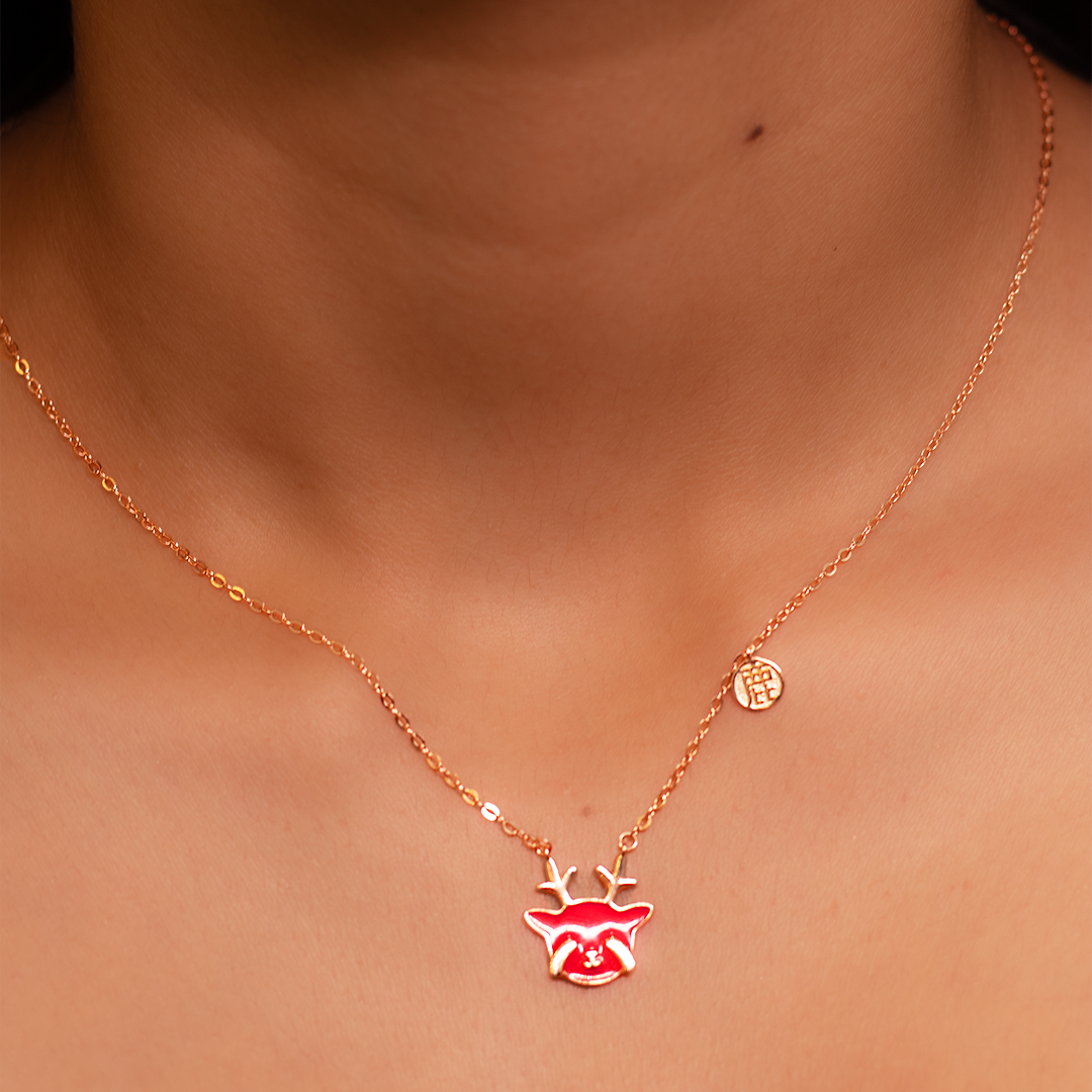 Rose Gold Crimson Reindeer Necklace