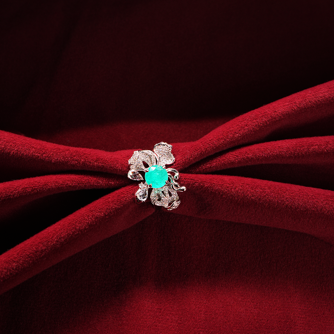 Silver Zircon Emerald Ring