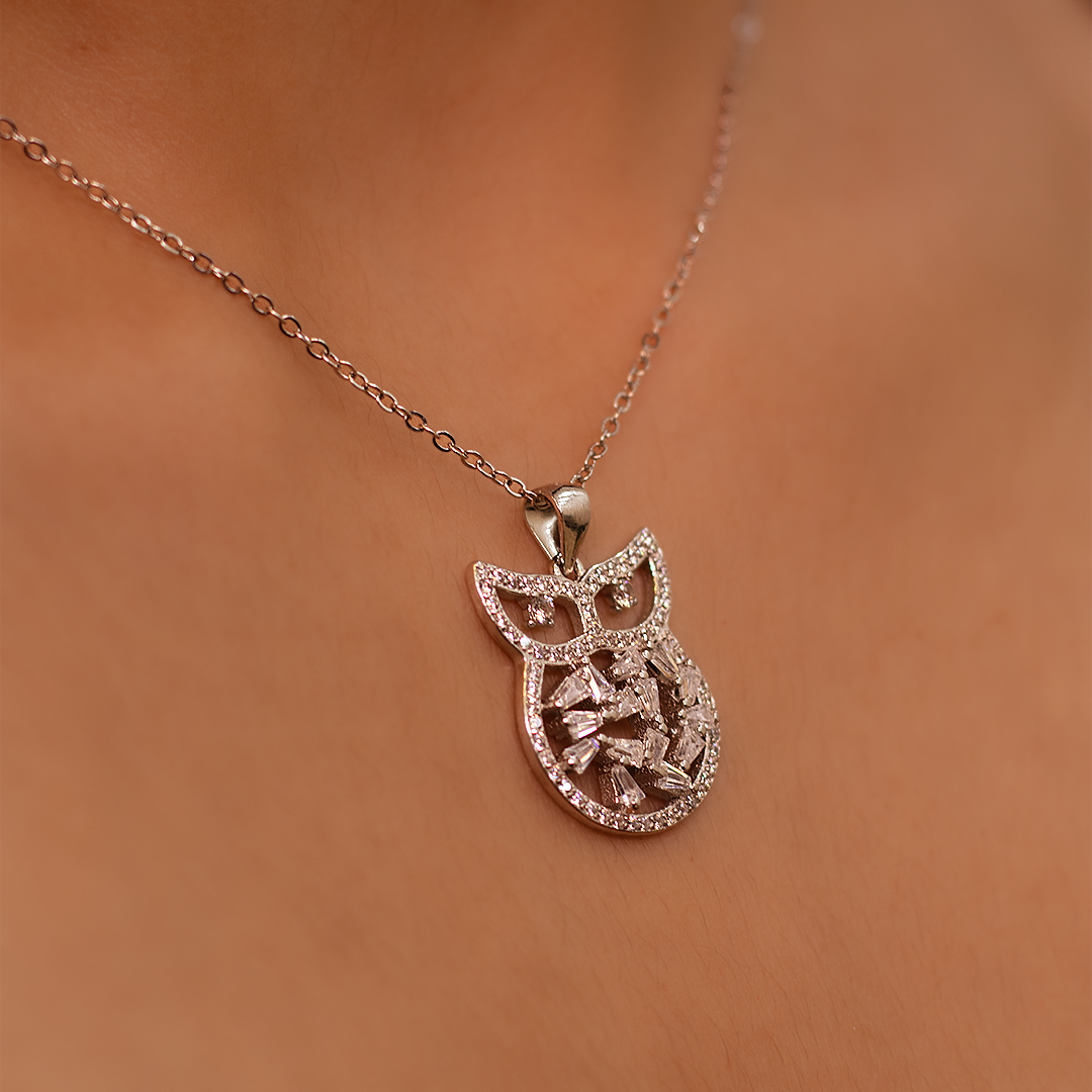 Celestial Owl Pendant With Link Chain
