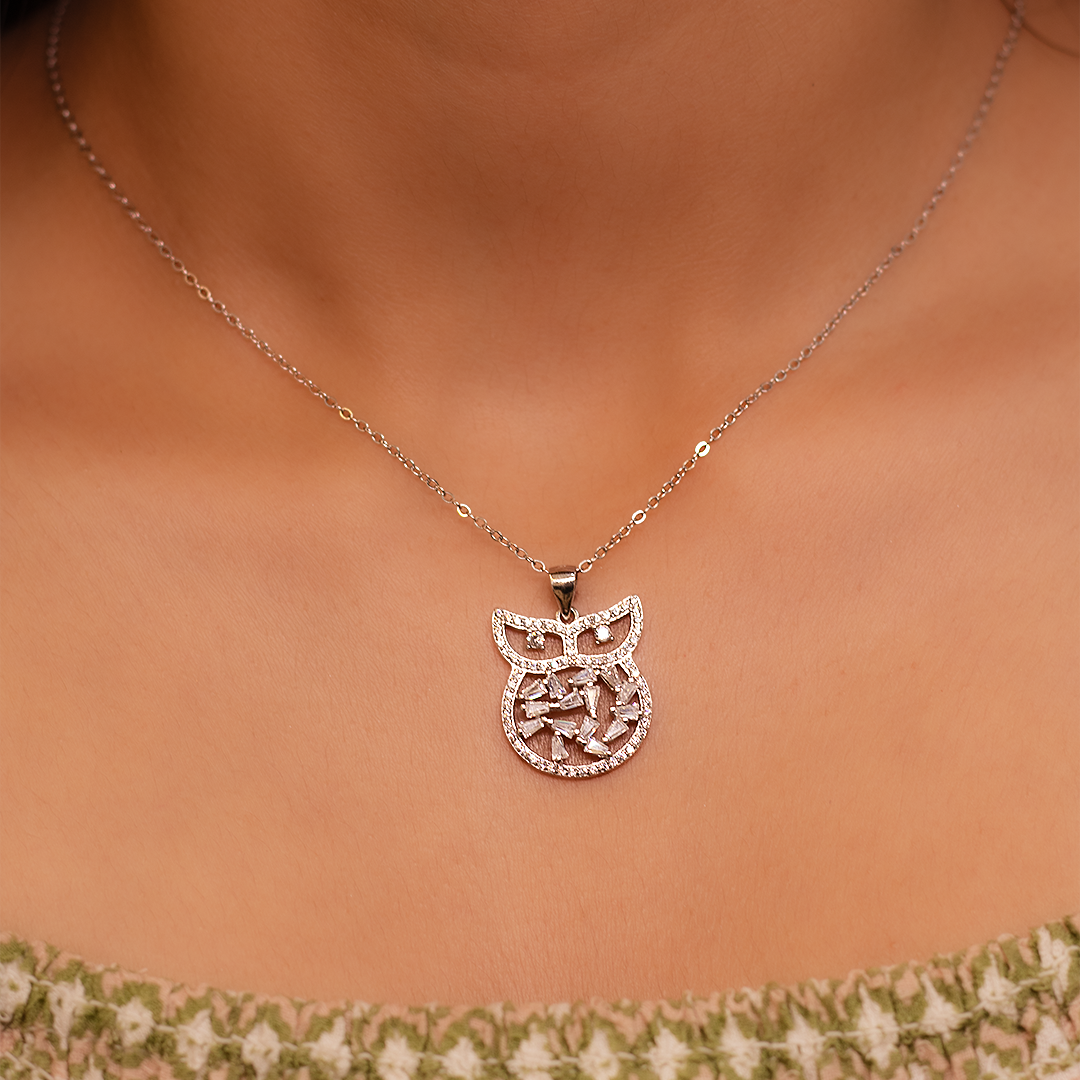 Celestial Owl Pendant With Link Chain