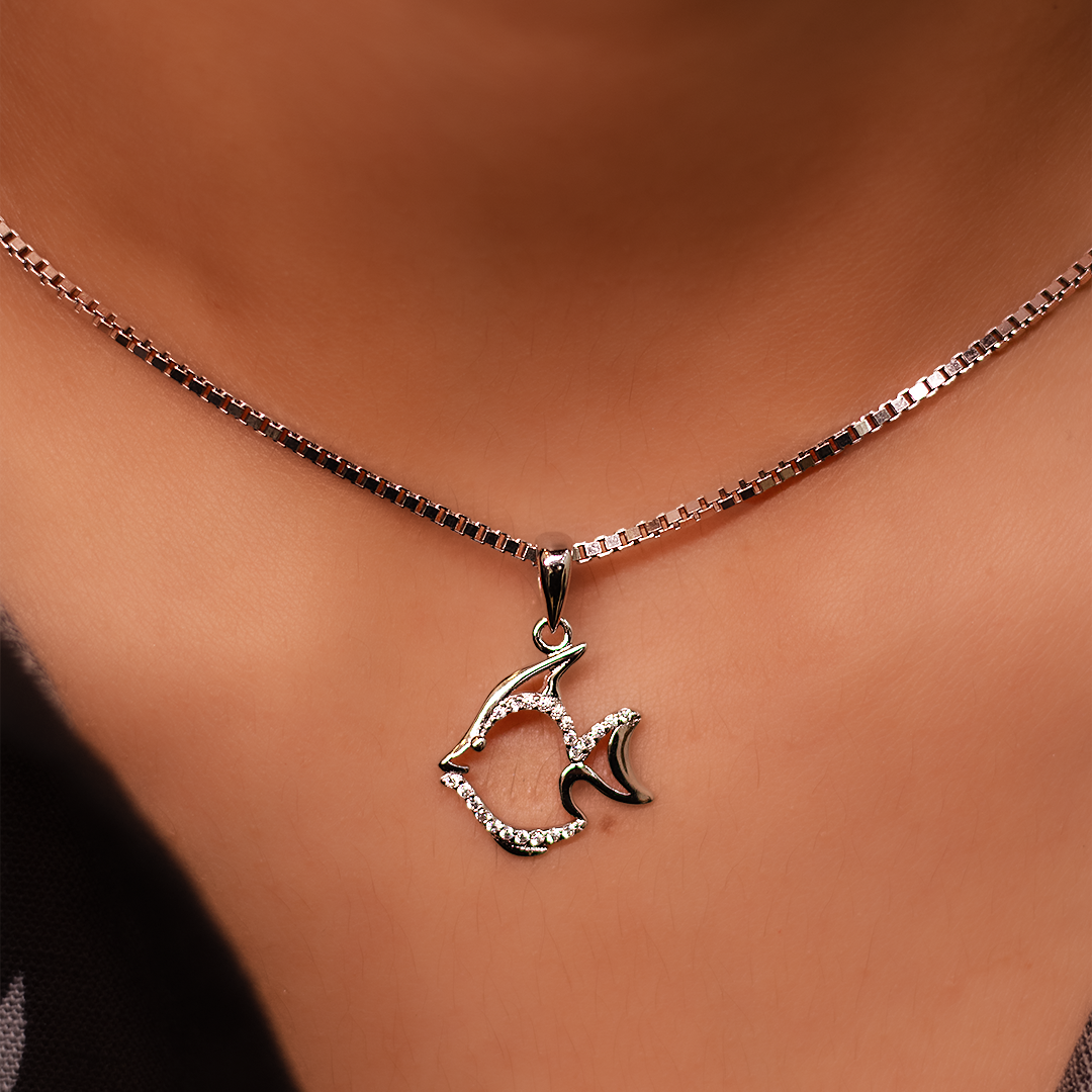 Silver Fish Pendant with Link Chain