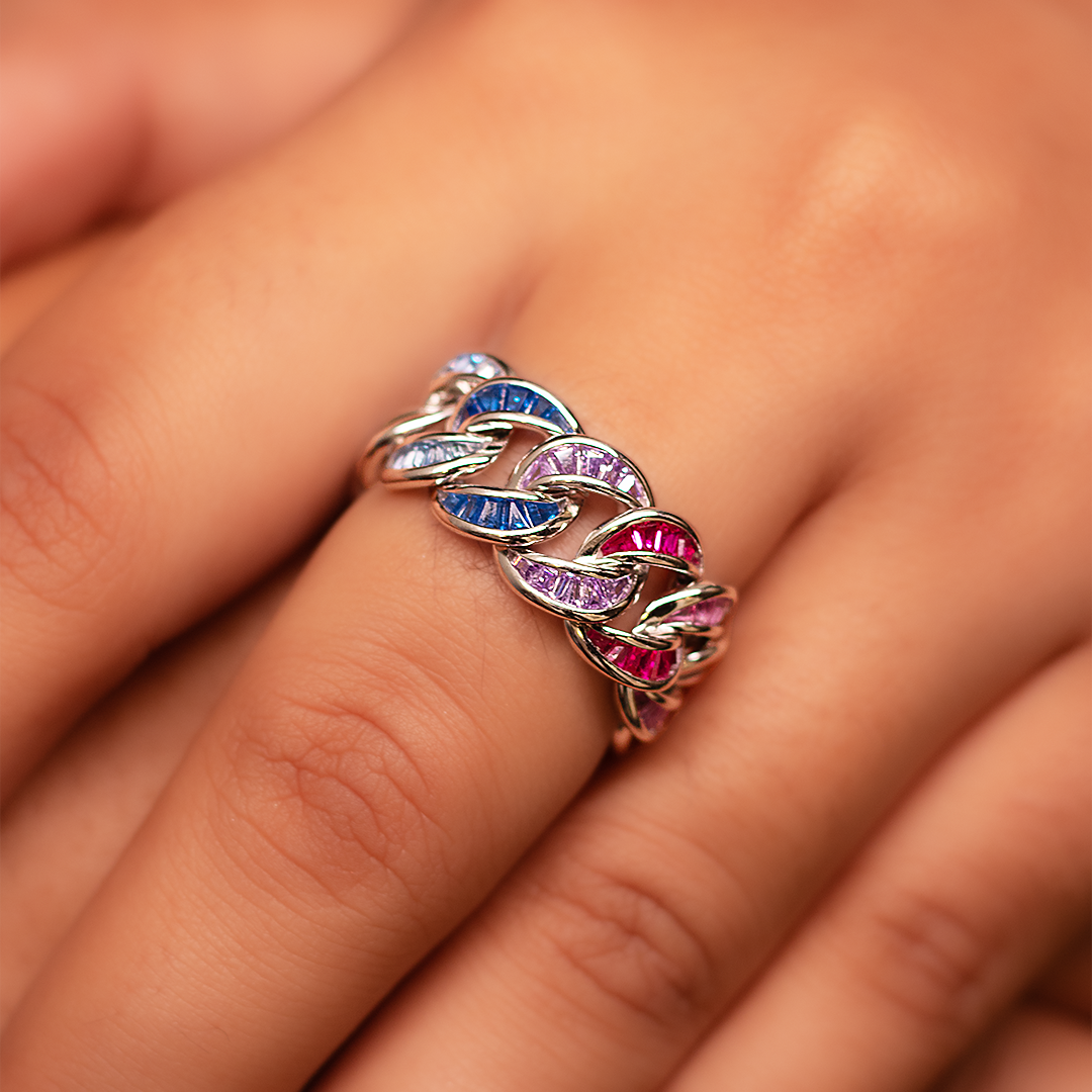 Silver Cubic Multicolor Ring