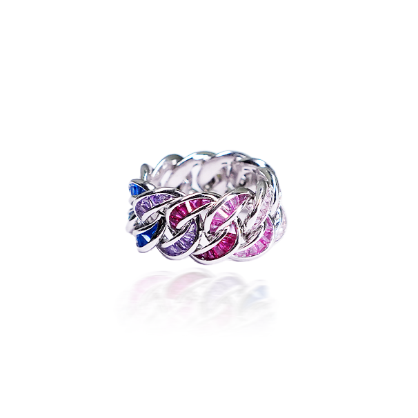 Silver Cubic Multicolor Ring