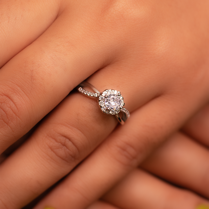 Silver Solitaire Twisted Ring