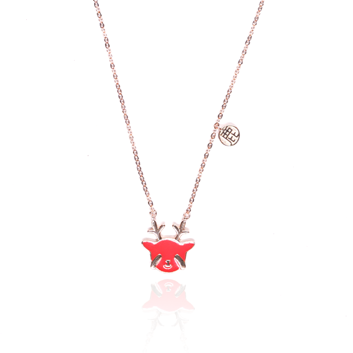 Rose Gold Crimson Reindeer Necklace