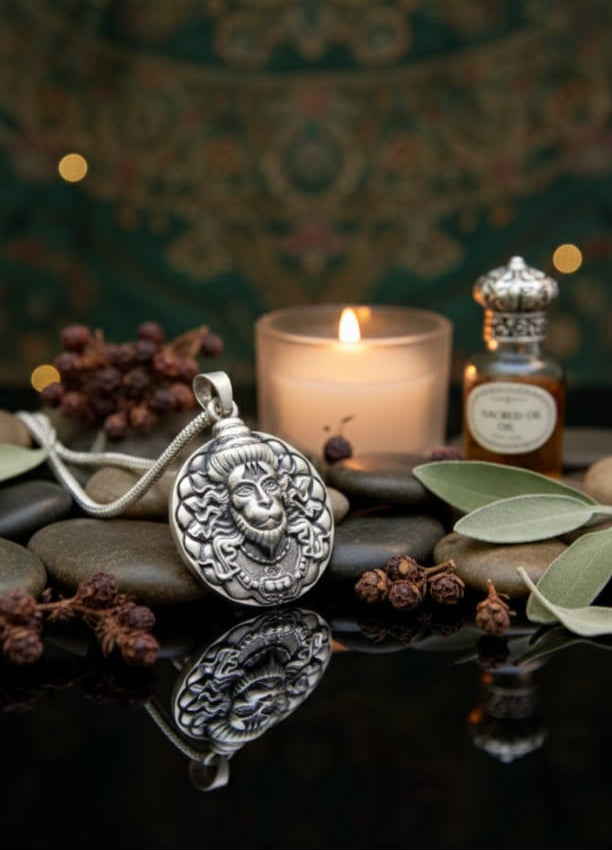 Oxidised Bajrang Bali Amulet 3D With Link Chain