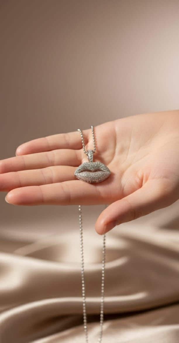 Diamond Kiss Pendant With Link Chain