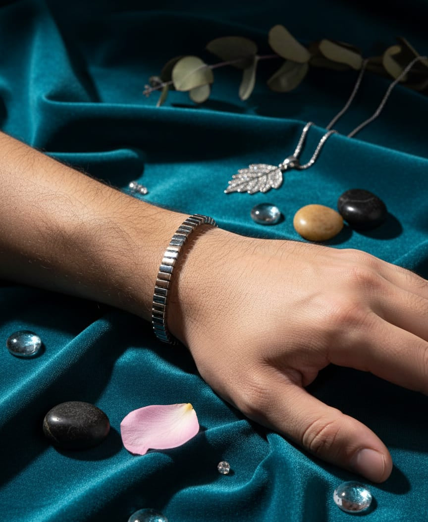 Textured Bar Link Silver Bracelet