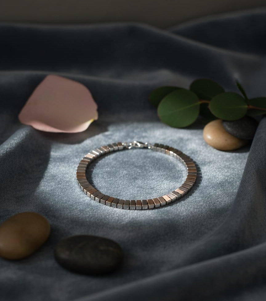 Textured Bar Link Silver Bracelet