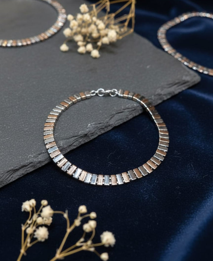 Textured Bar Link Silver Bracelet