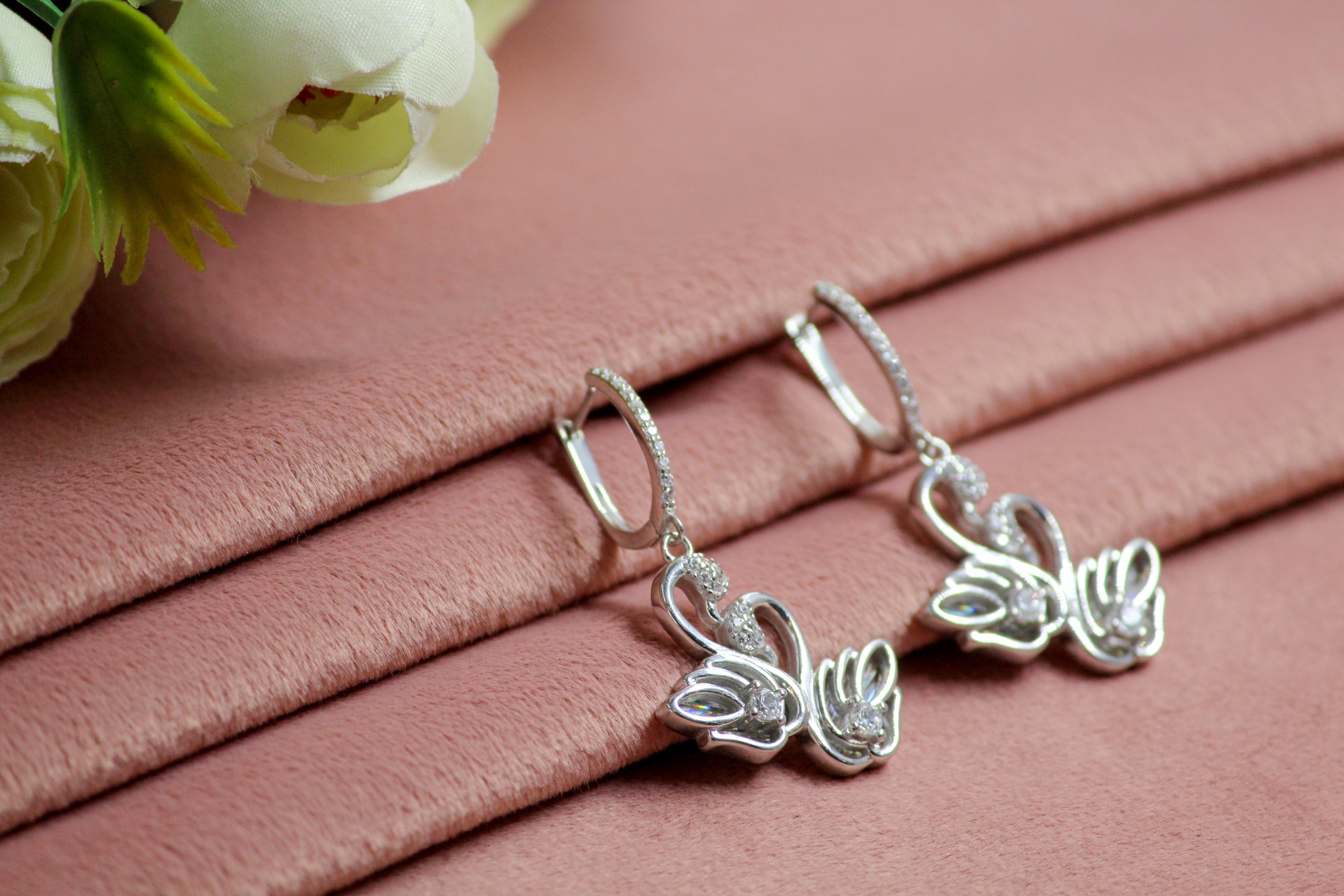 Silver Swan Drop Earrings