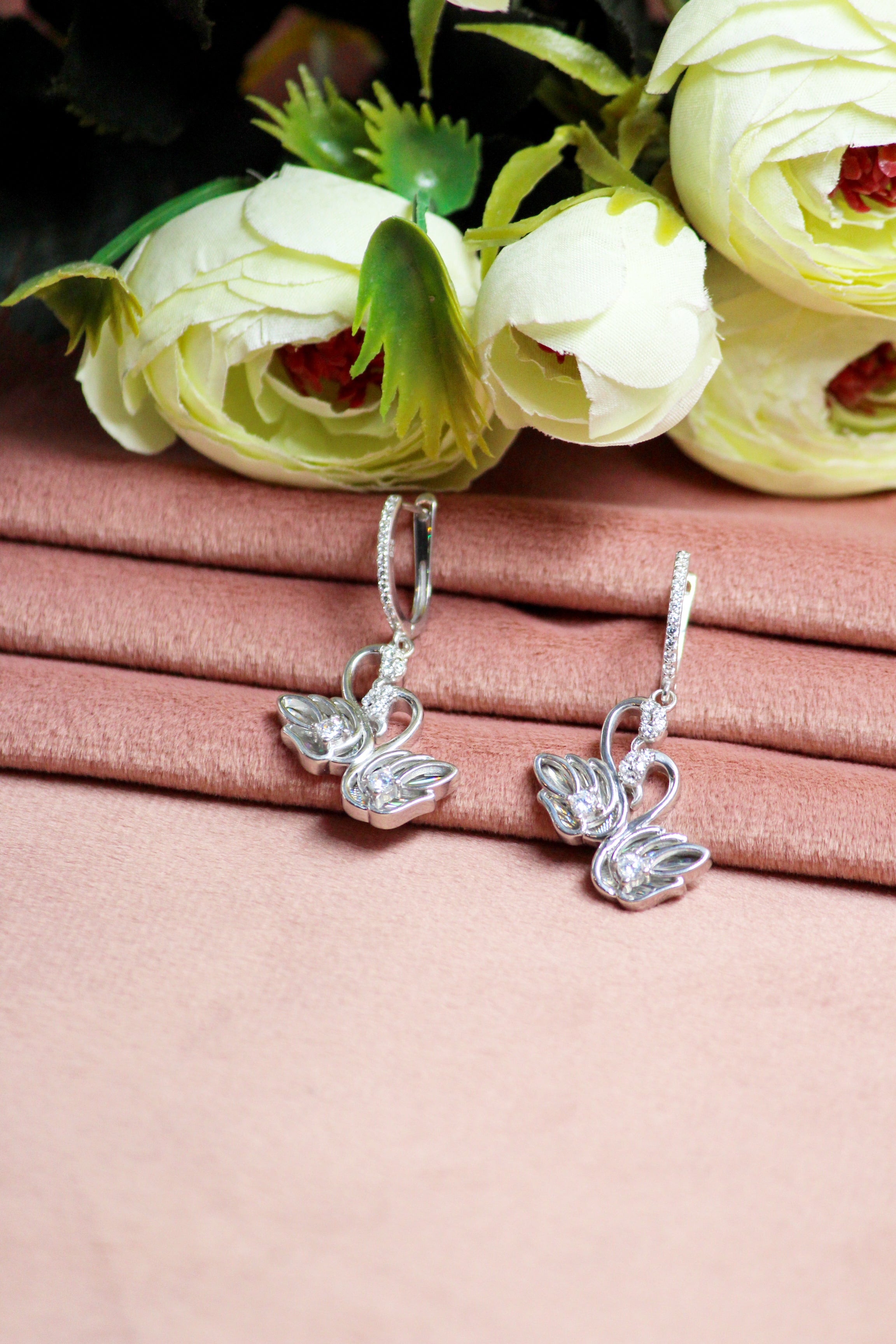 Silver Swan Drop Earrings
