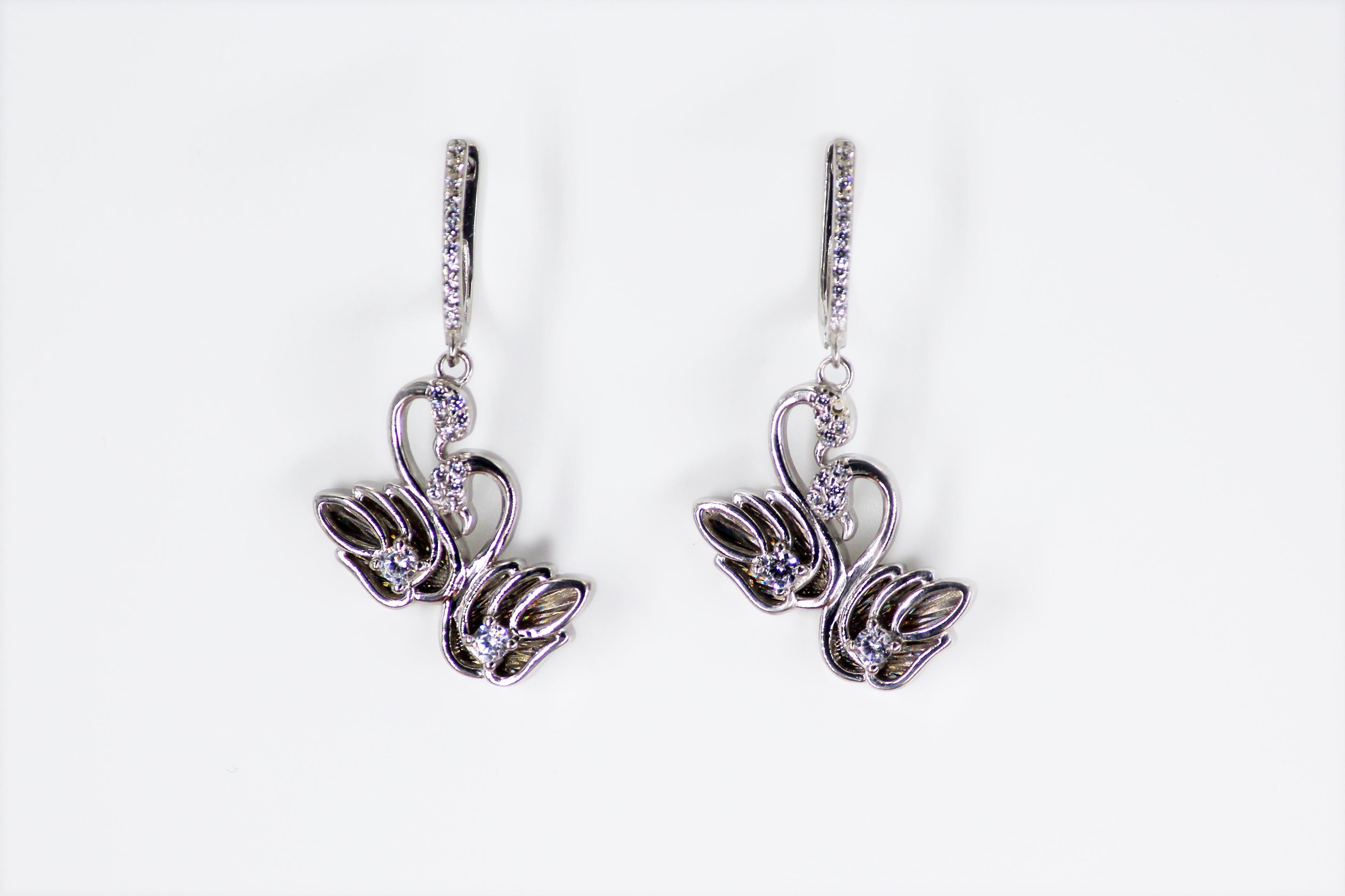 Silver Swan Drop Earrings