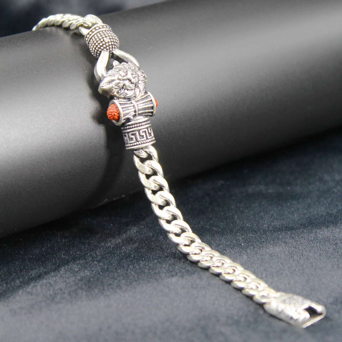 Silver Oxidized Bracelet with Rudraksha