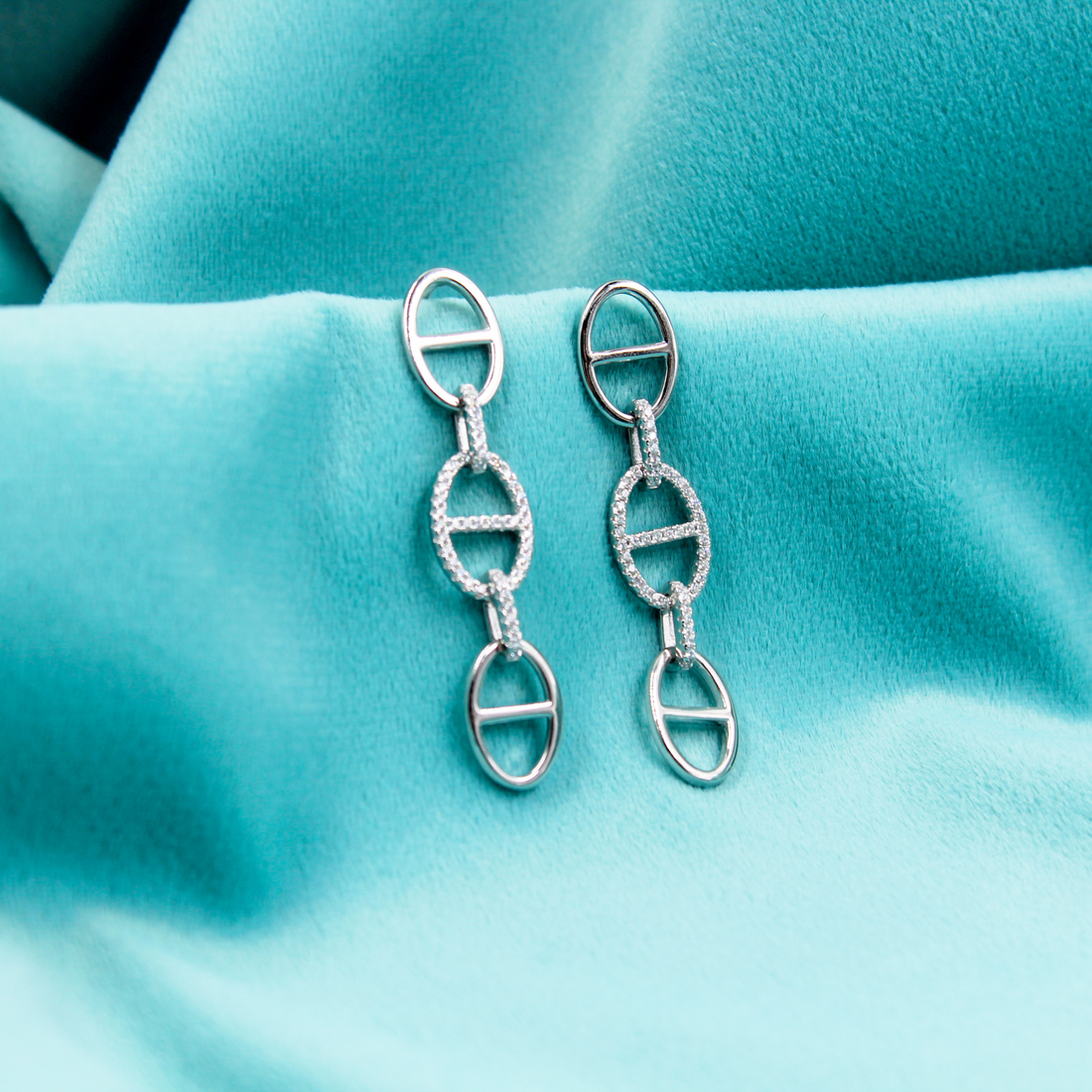 Silver Link Style Drop Earrings