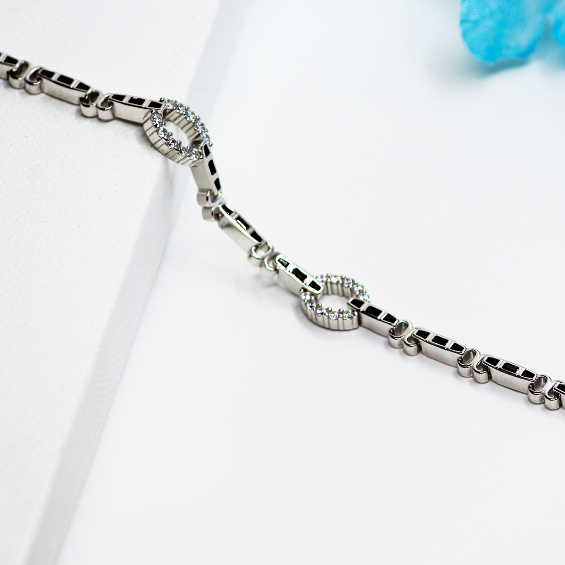 Silver Double Oval Zircon Bracelet