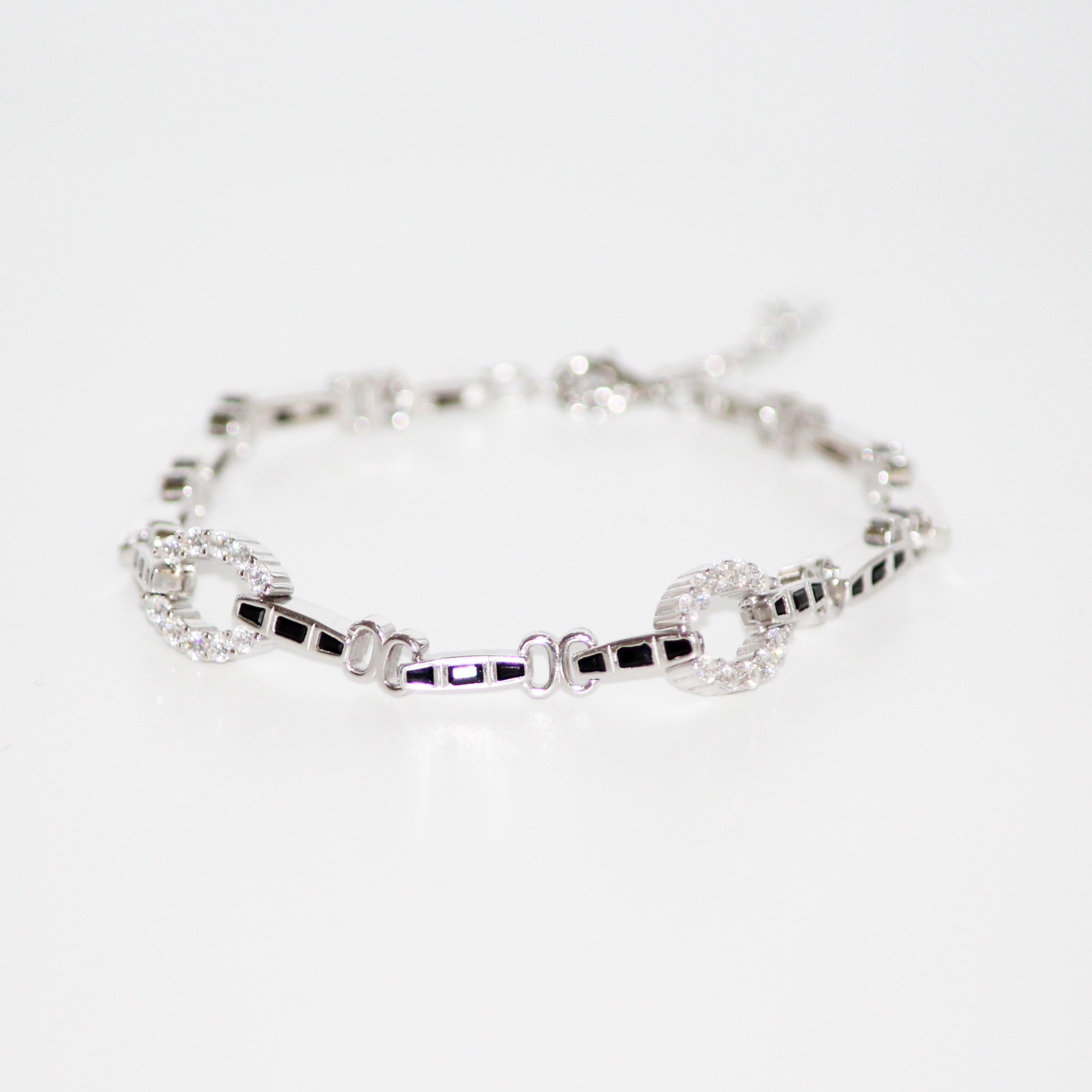 Silver Double Oval Zircon Bracelet