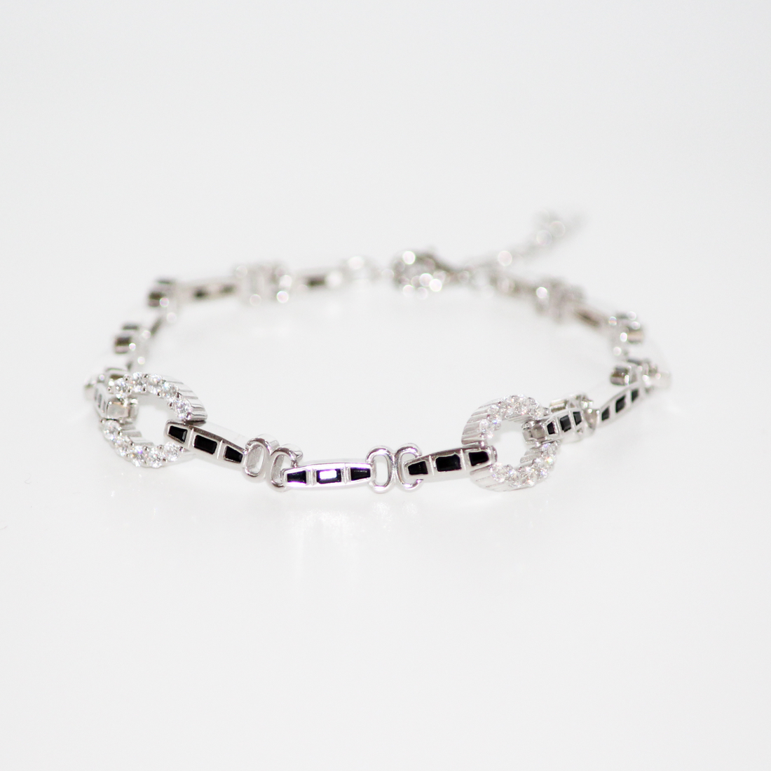 Silver Double Oval Zircon Bracelet