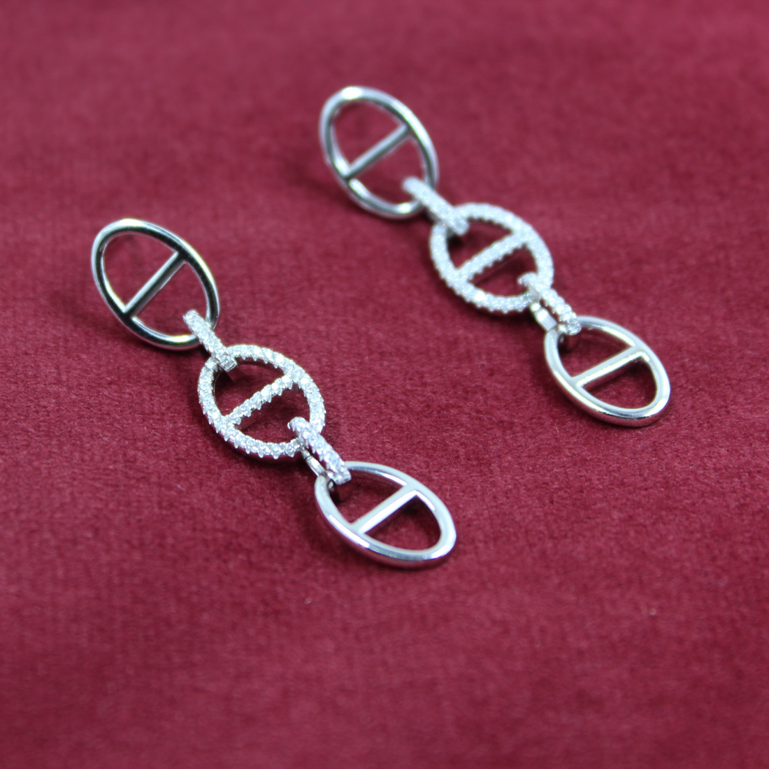 Silver Link Style Drop Earrings