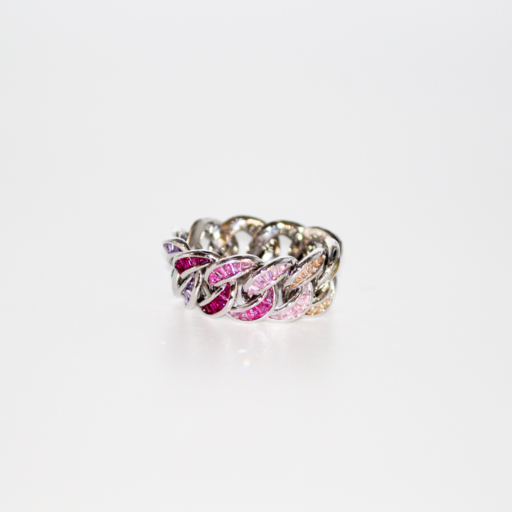 Silver Cubic Multicolor Ring