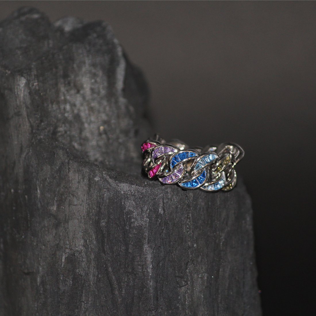 Silver Cubic Multicolor Ring