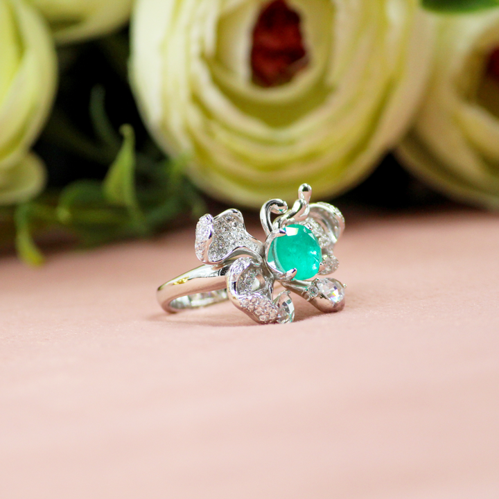 Silver Zircon Emerald Ring