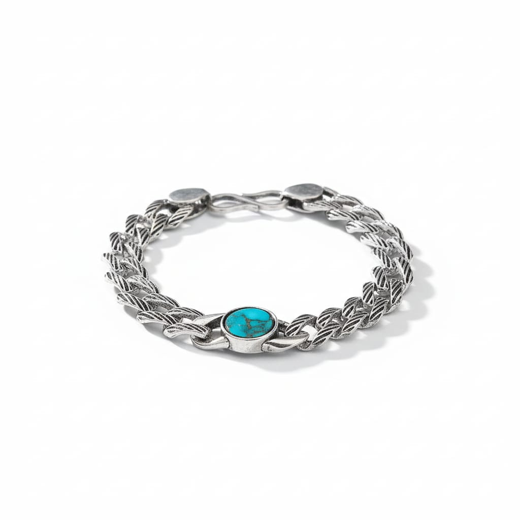 OXIDISED TURQUOISE SILVER BRACELET FOR HIM